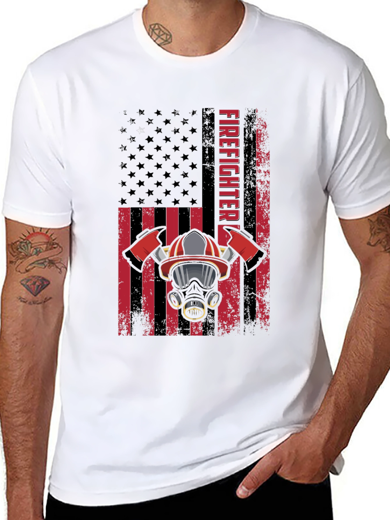 Firefighter American Flag Graphic Tee - Black