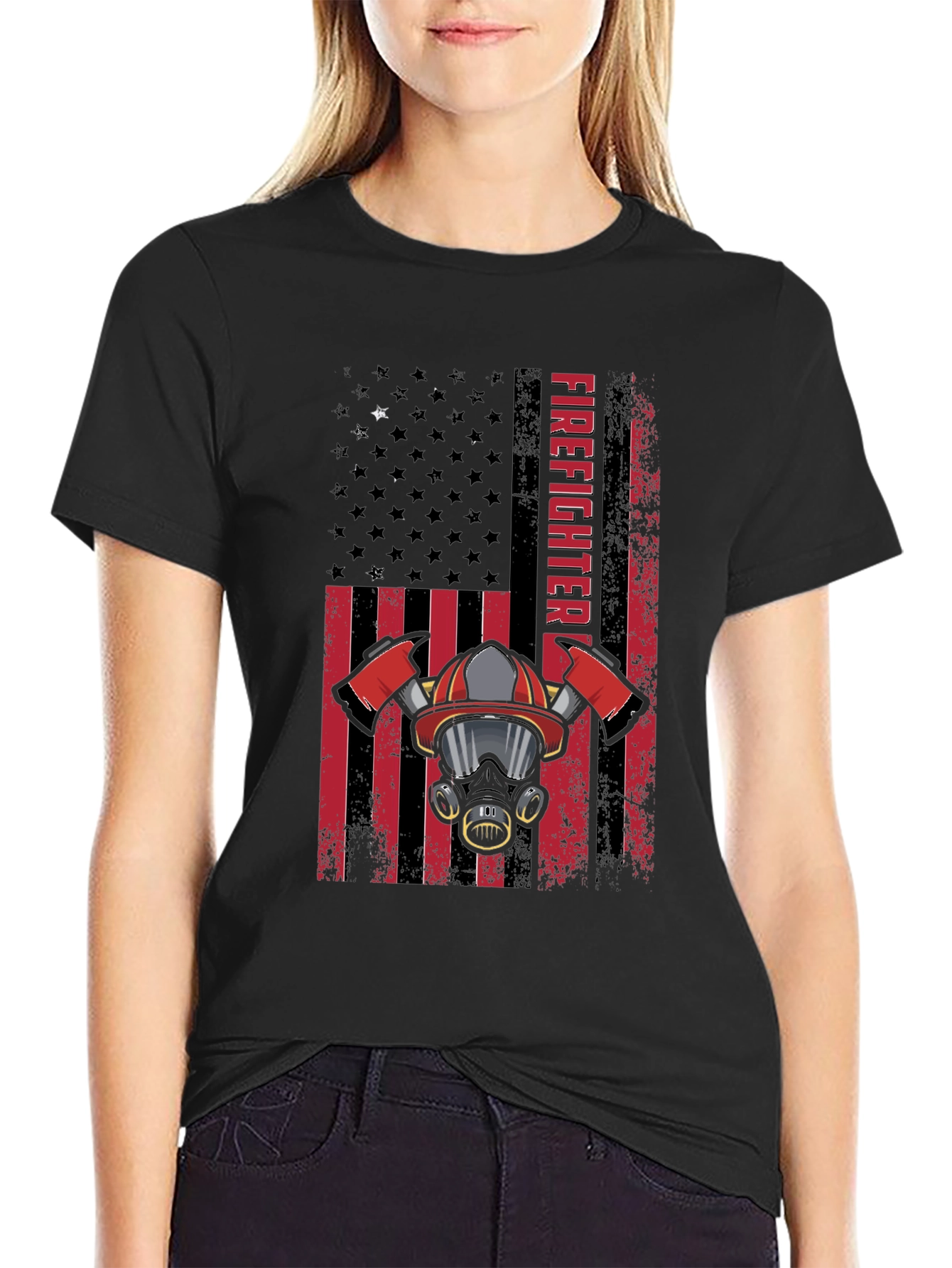 Firefighter American Flag Graphic Tee - Black