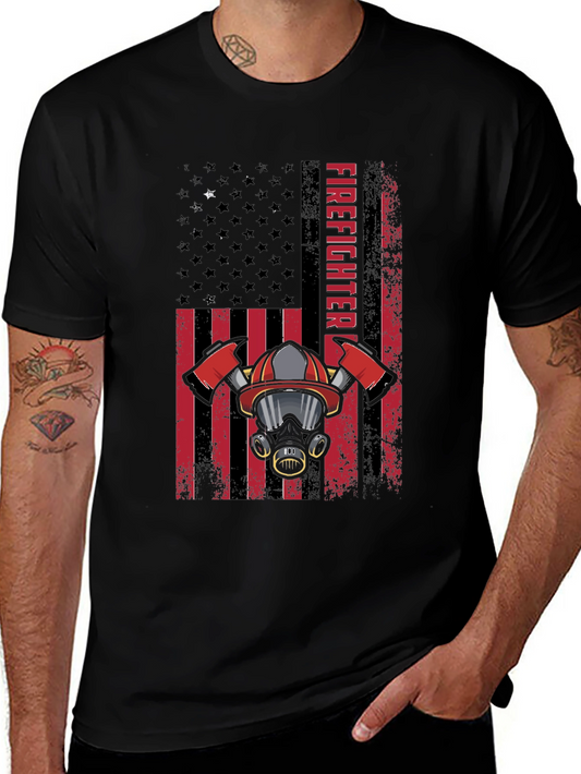 Firefighter American Flag Graphic Tee - Black