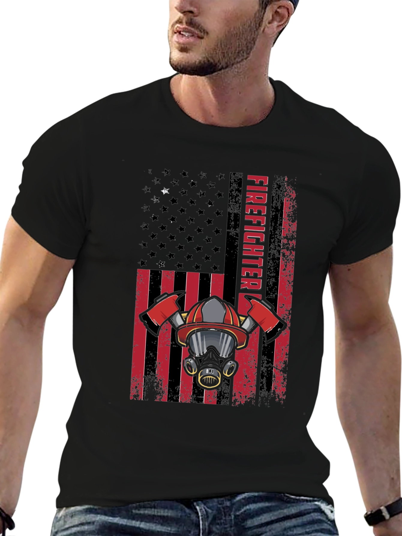 Firefighter American Flag Graphic Tee - Black