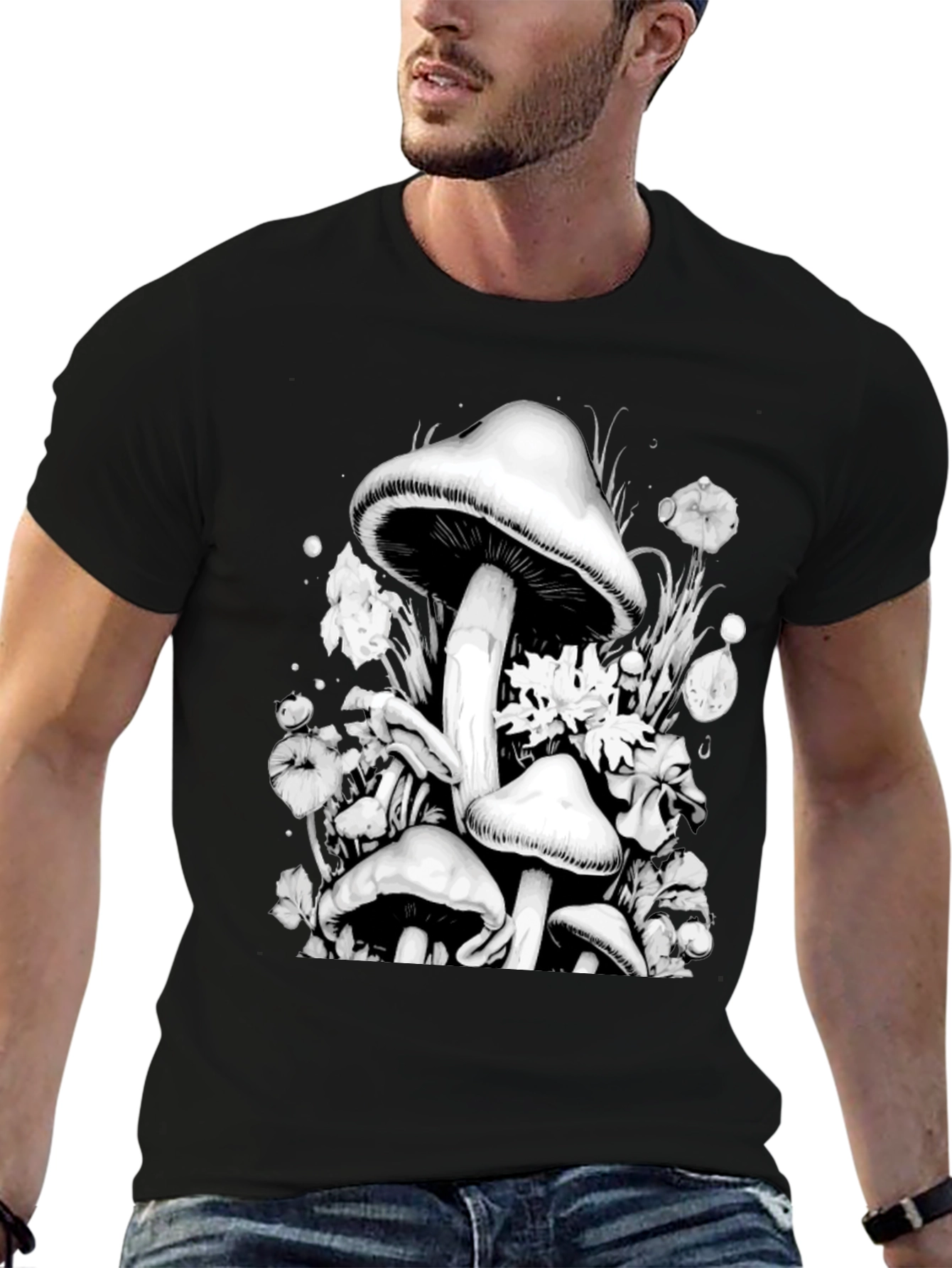 Mushroom Graphic Black T-Shirt