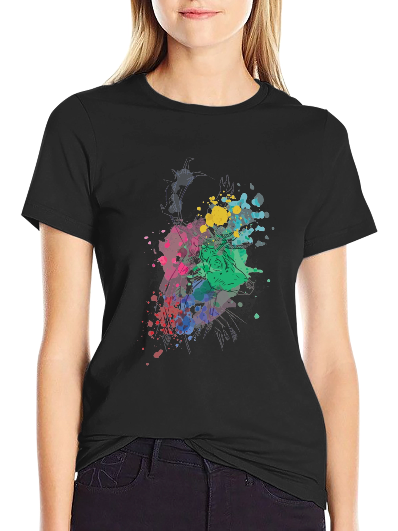 Abstract Splatter Graphic Black T-Shirt