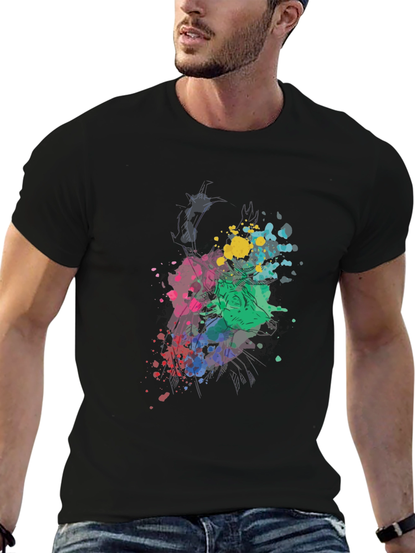 Abstract Splatter Graphic Black T-Shirt