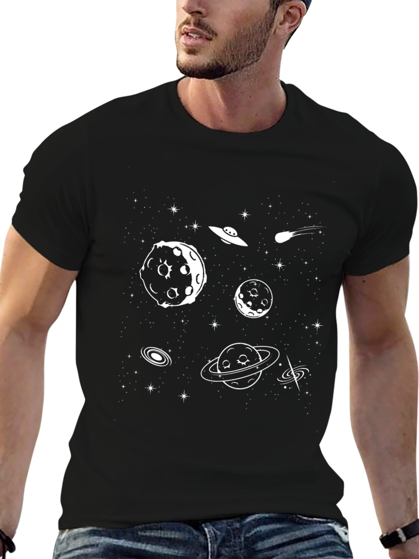 Cosmic Print Tee - Black Graphic T-Shirt