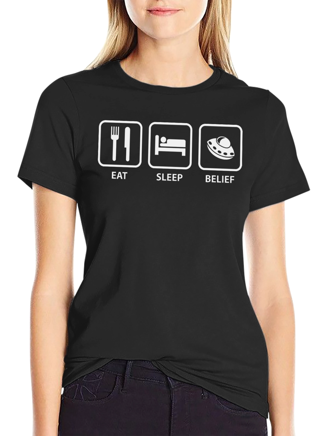 Eat Sleep Belief T-Shirt - UFO Alien Graphic Tee
