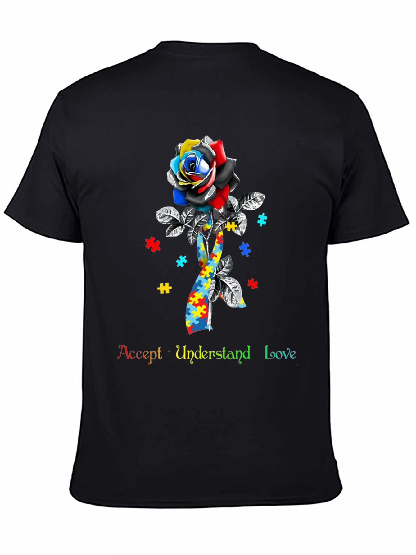 Autism Awareness Rose T-Shirt - Accept Understand Love