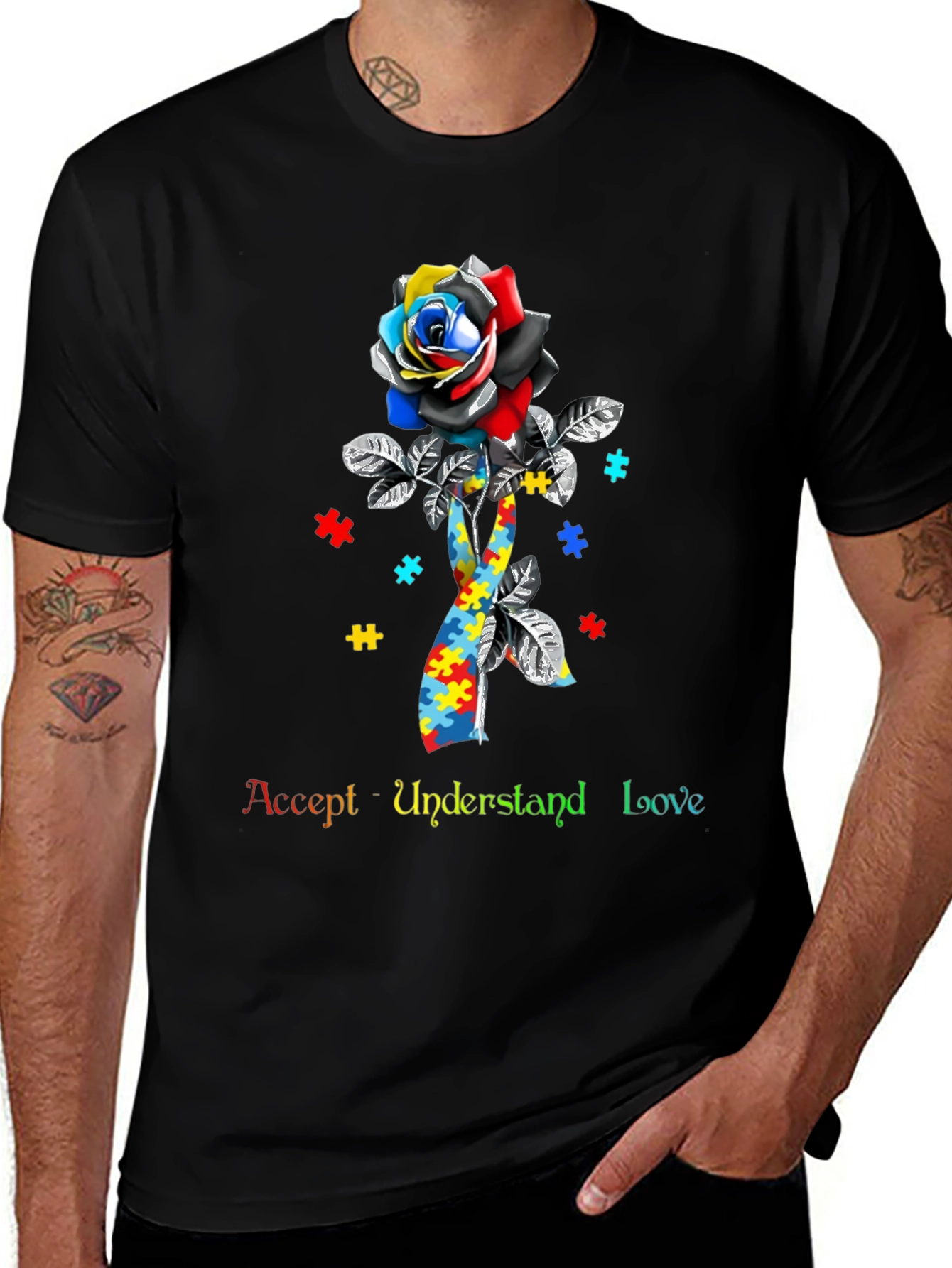 Autism Awareness Rose T-Shirt - Accept Understand Love