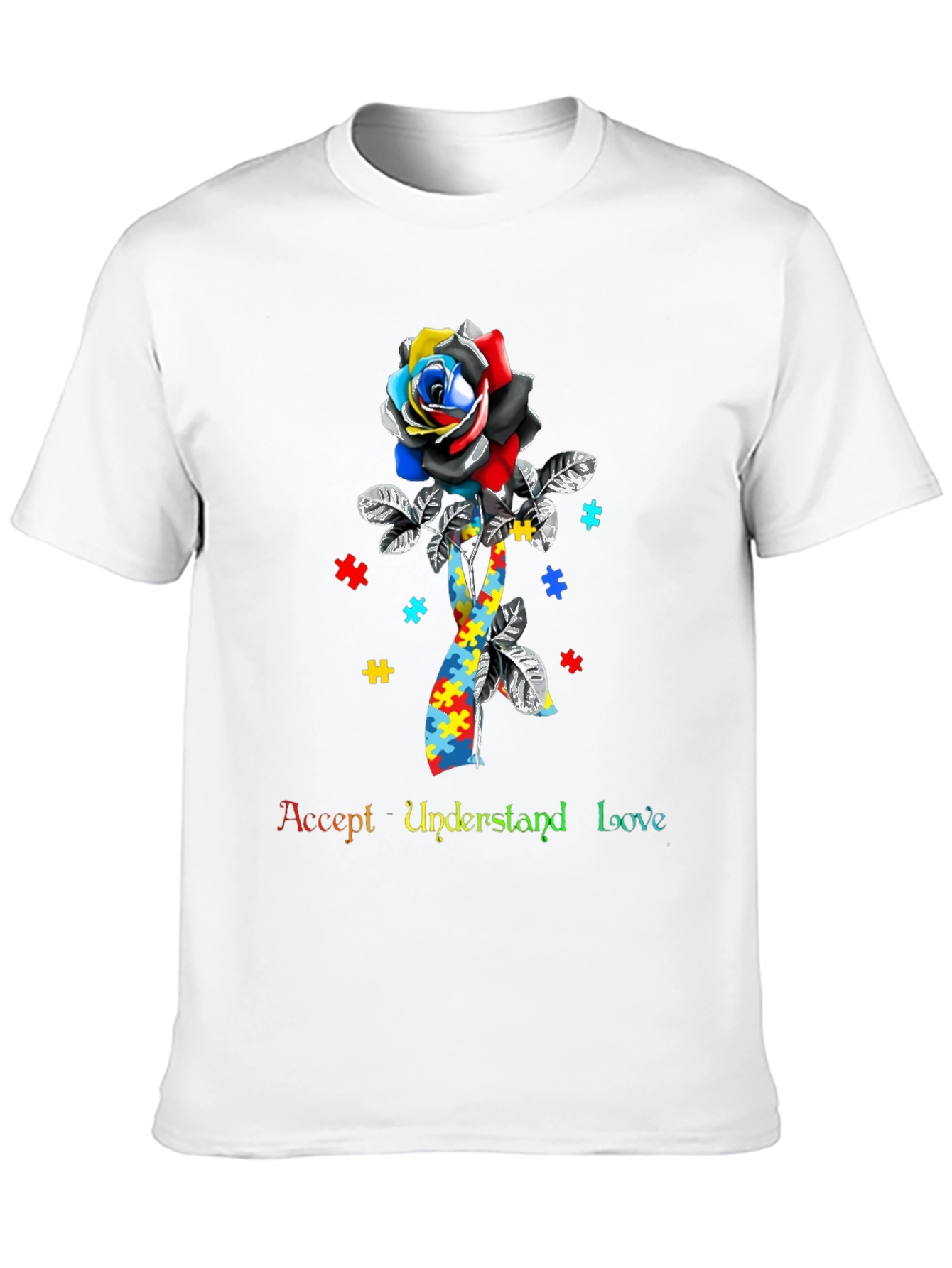 Autism Awareness Rose T-Shirt - Accept Understand Love