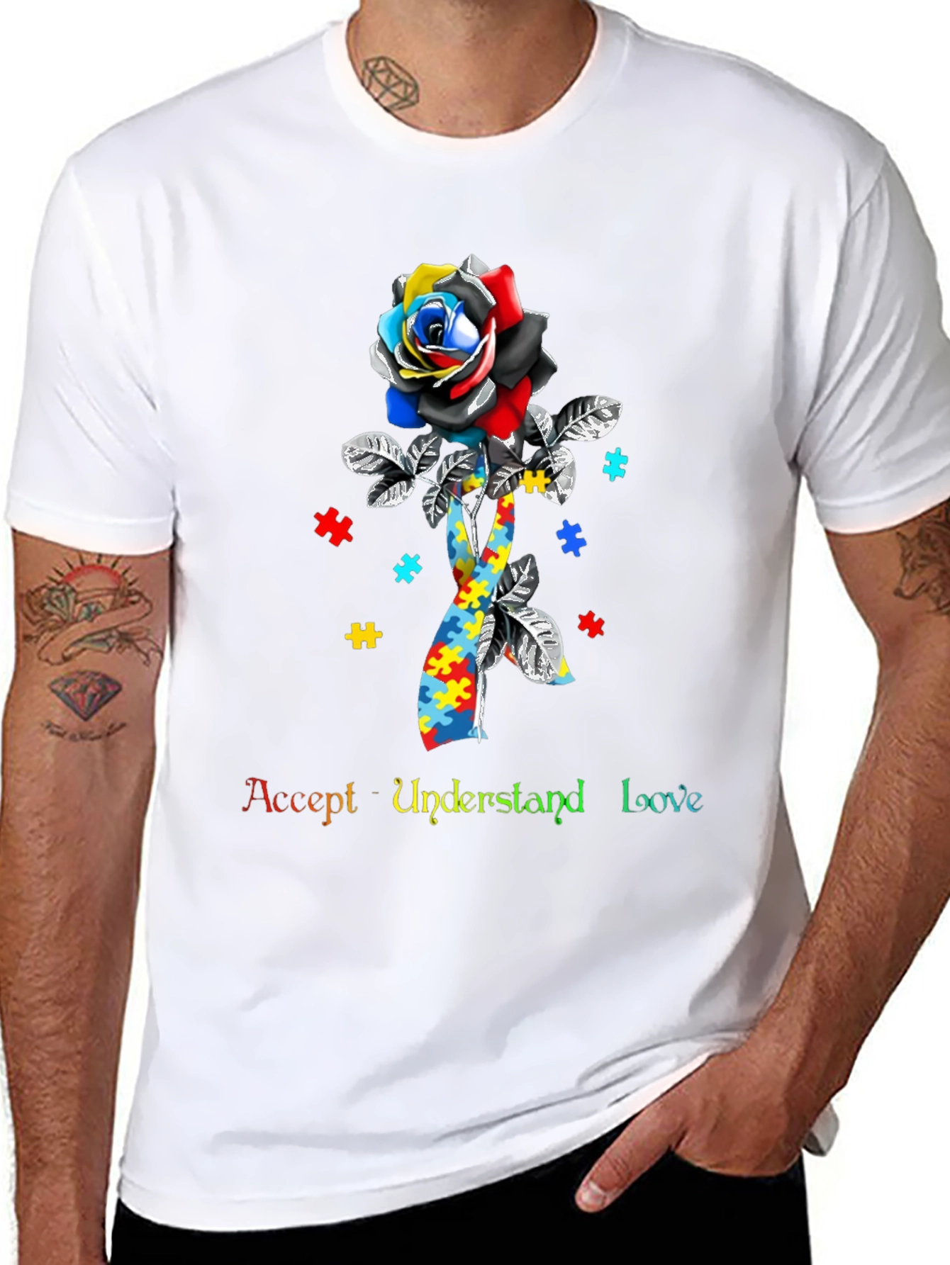 Autism Awareness Rose T-Shirt - Accept Understand Love