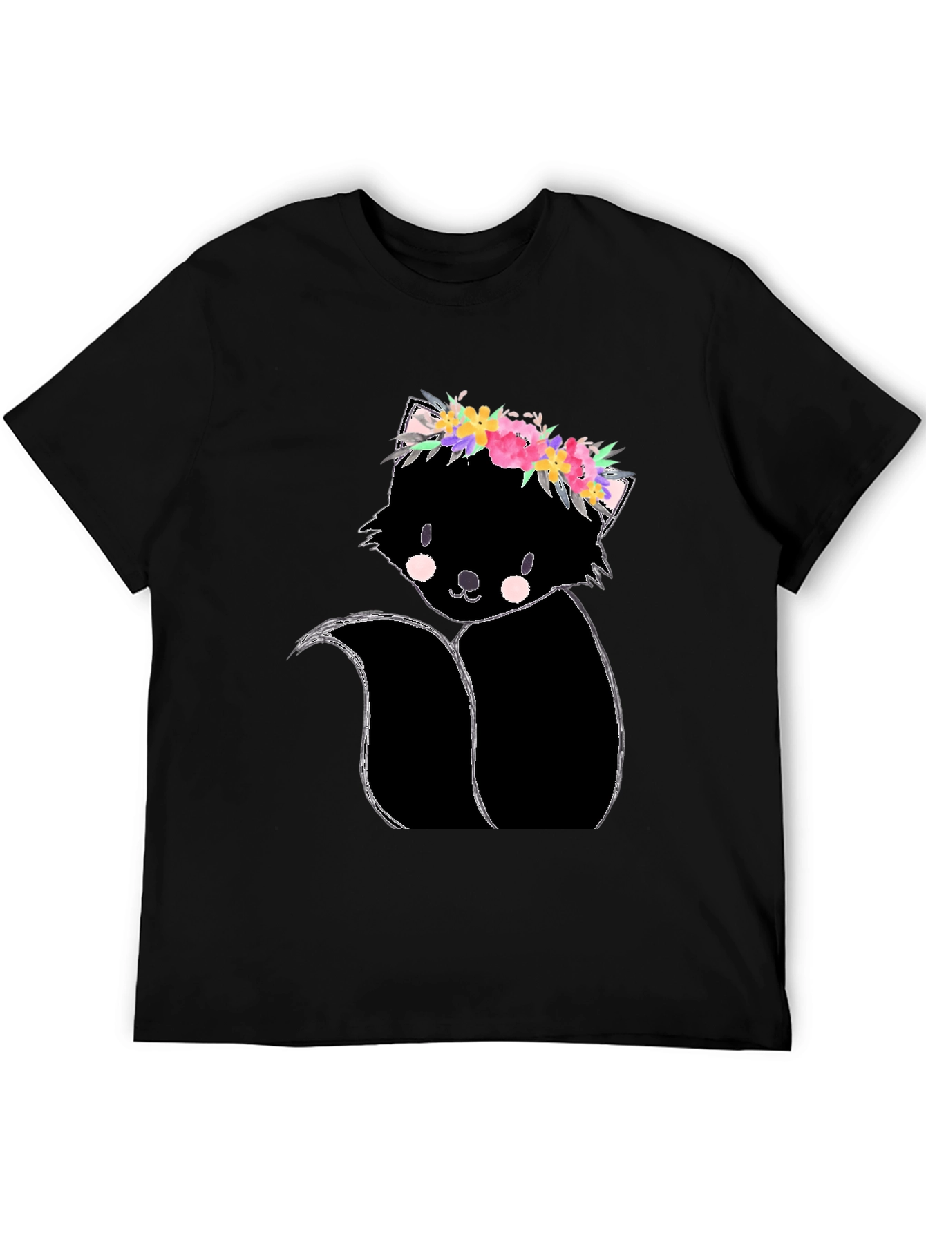 Floral Skunk Graphic Tee - Unisex Black T-Shirt