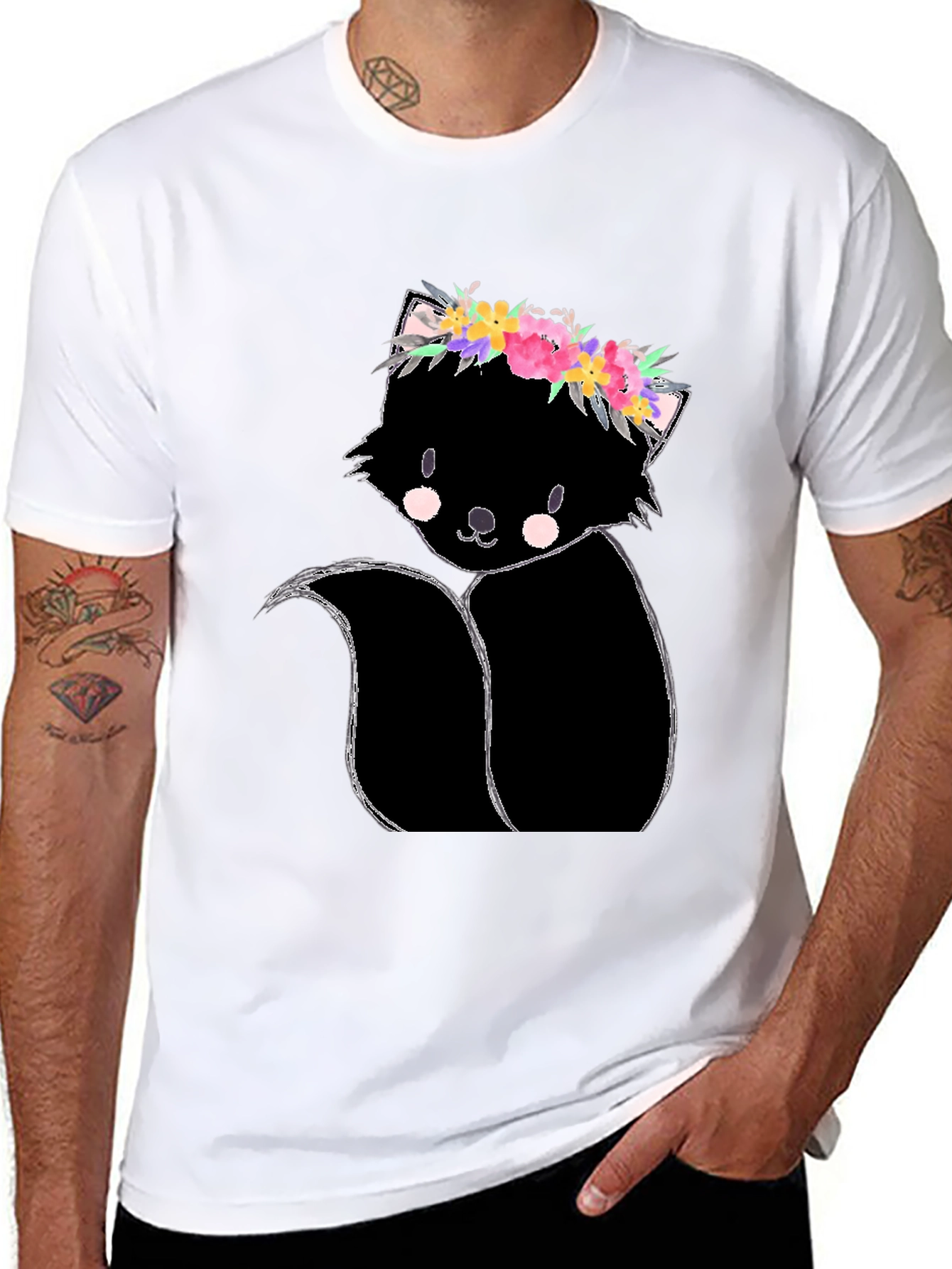 Floral Skunk Graphic Tee - Unisex Black T-Shirt