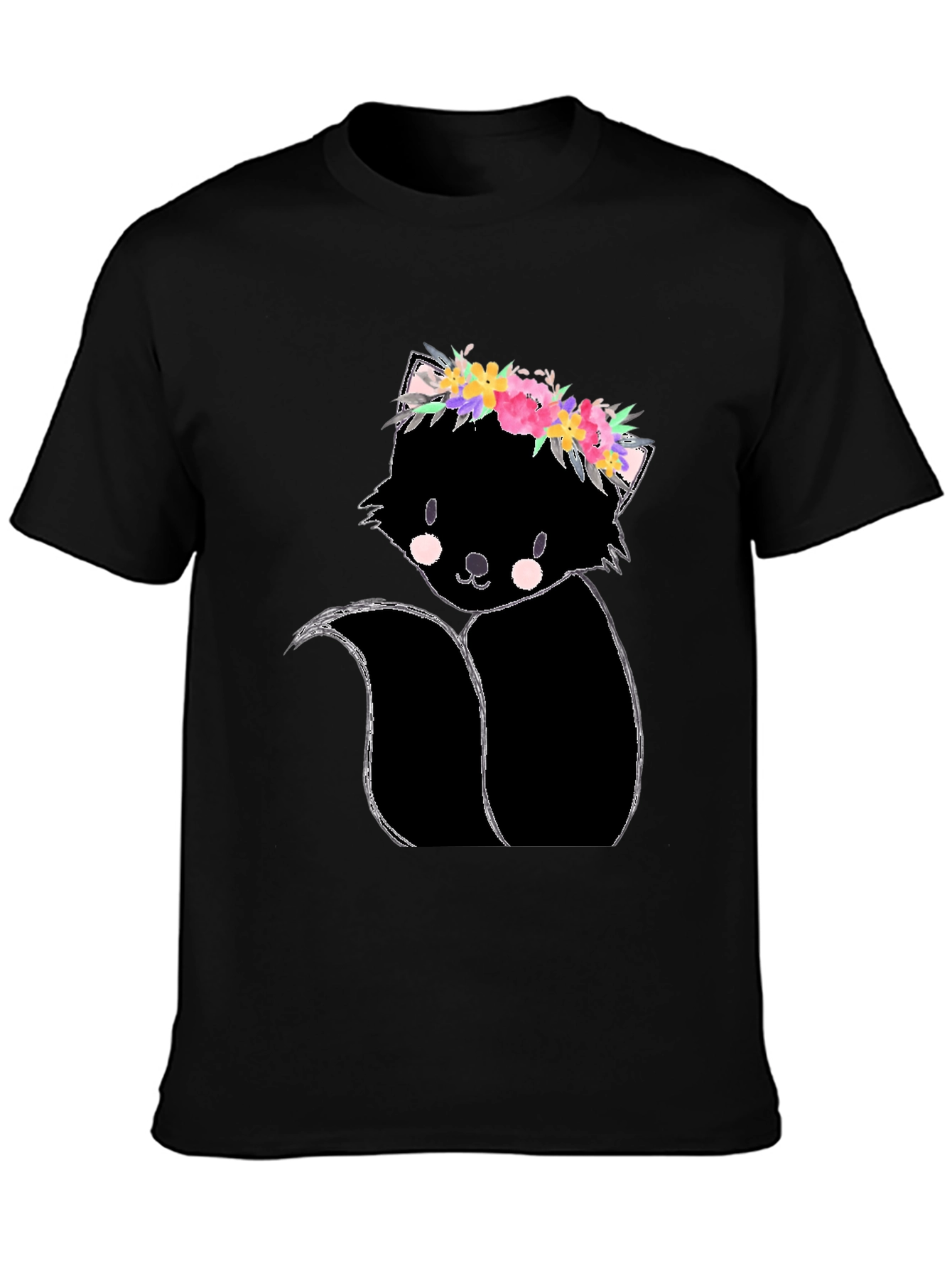 Floral Skunk Graphic Tee - Unisex Black T-Shirt