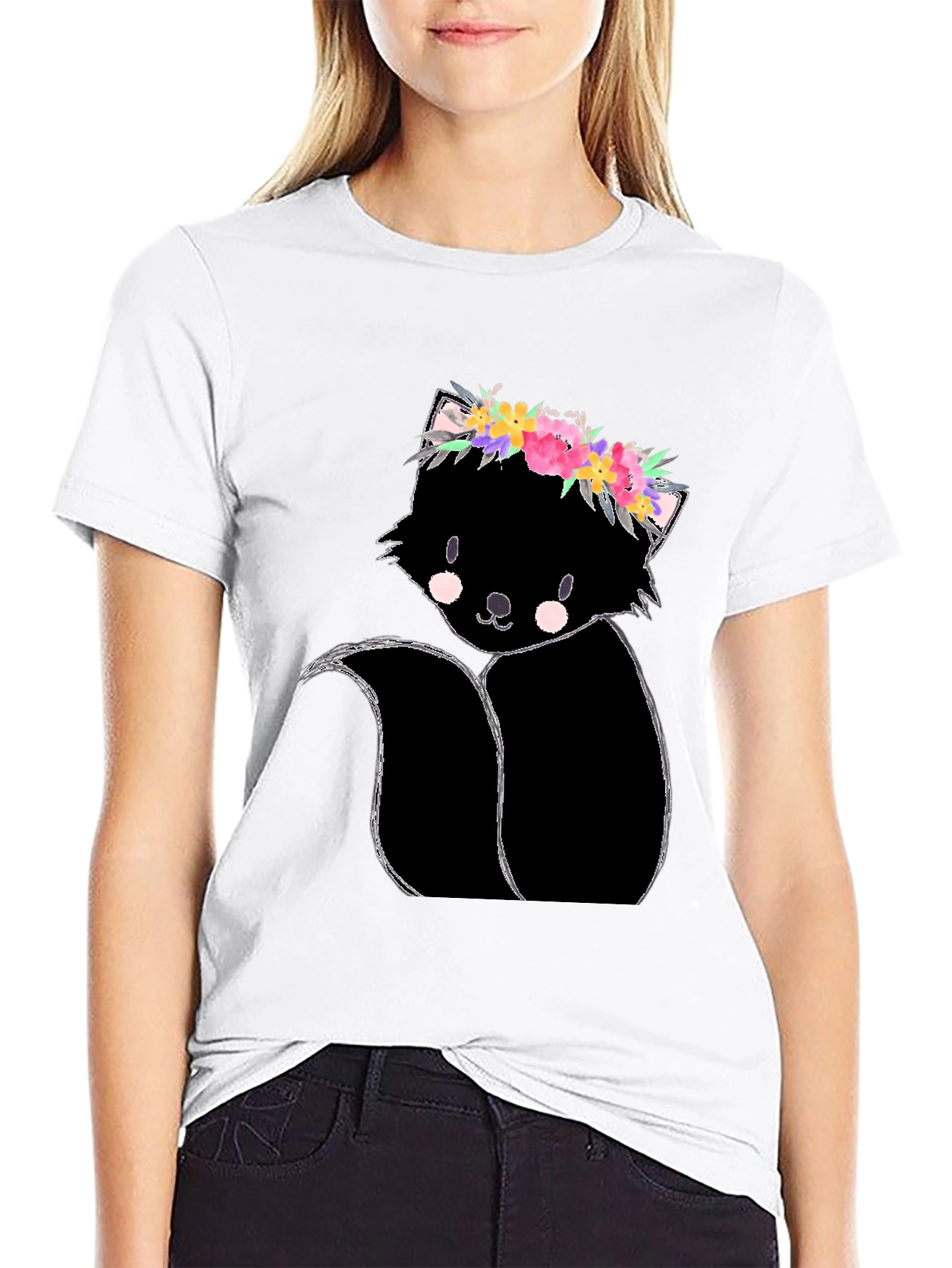 Floral Skunk Graphic Tee - Unisex Black T-Shirt