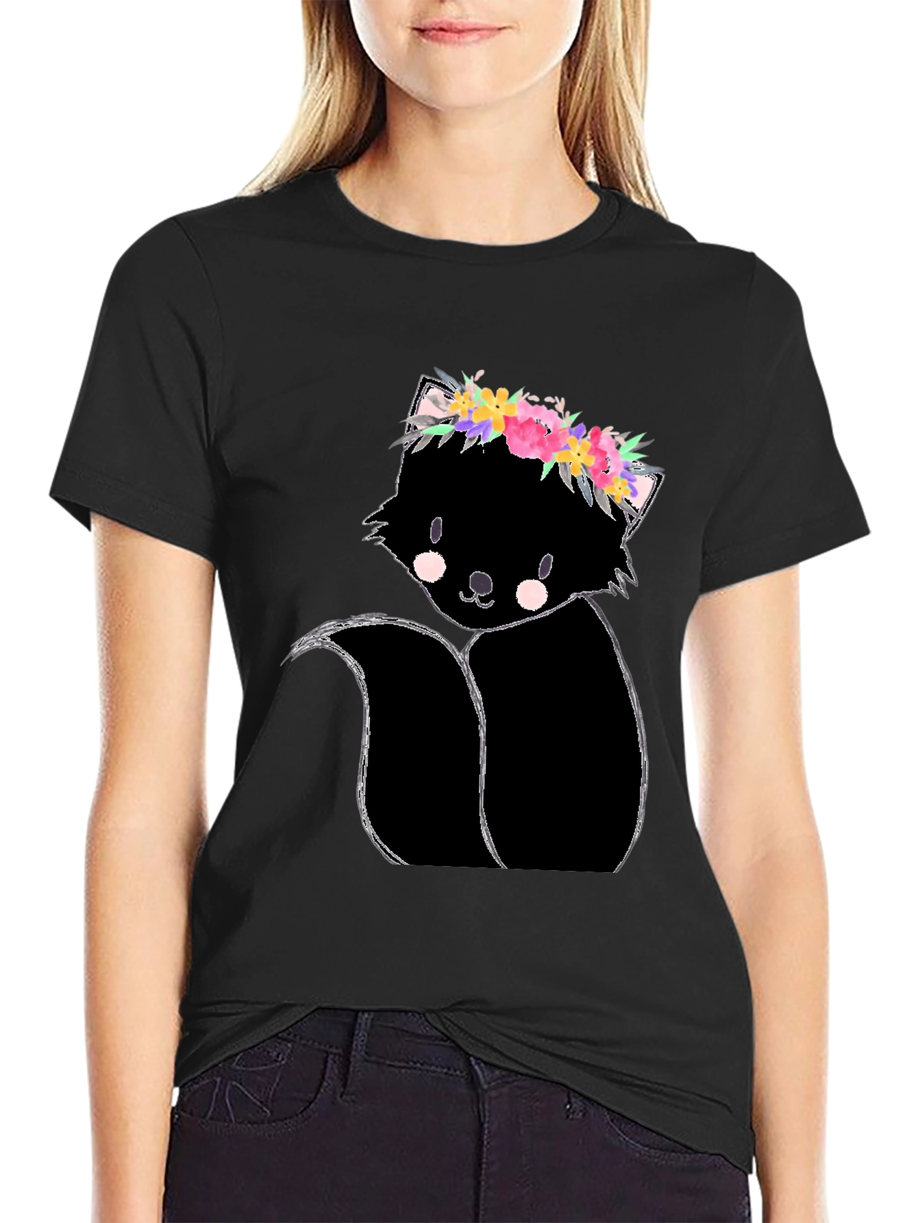 Floral Skunk Graphic Tee - Unisex Black T-Shirt