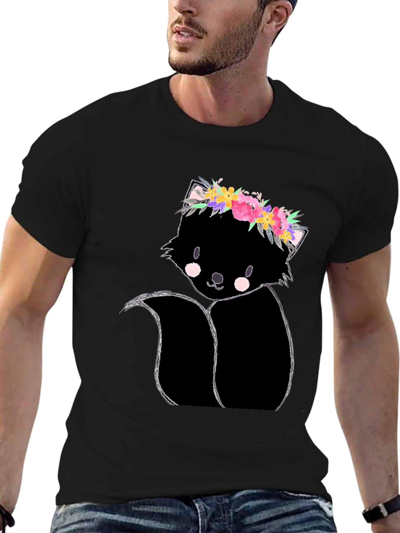 Floral Skunk Graphic Tee - Unisex Black T-Shirt