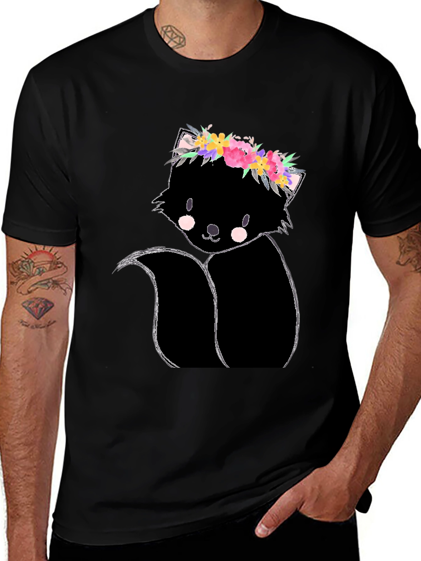 Floral Skunk Graphic Tee - Unisex Black T-Shirt