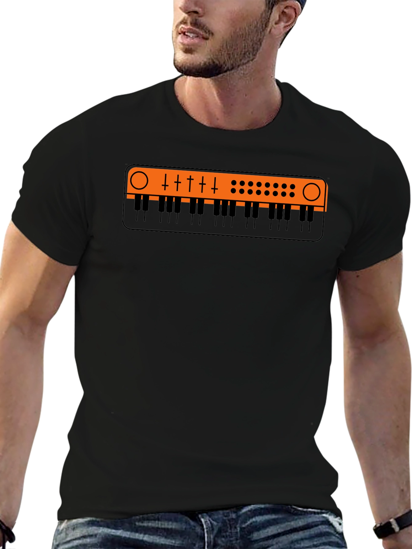 Synth Keyboard Graphic Tee - Retro Music Shirt