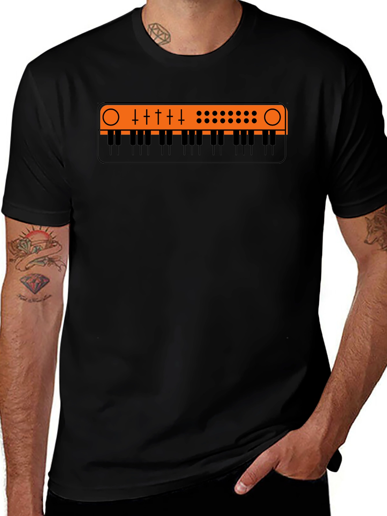 Synth Keyboard Graphic Tee - Retro Music Shirt