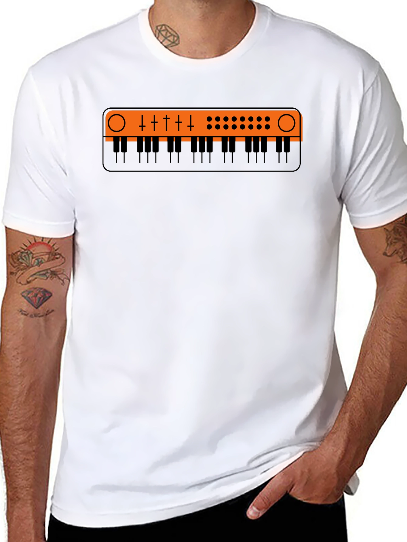 Synth Keyboard Graphic Tee - Retro Music Shirt