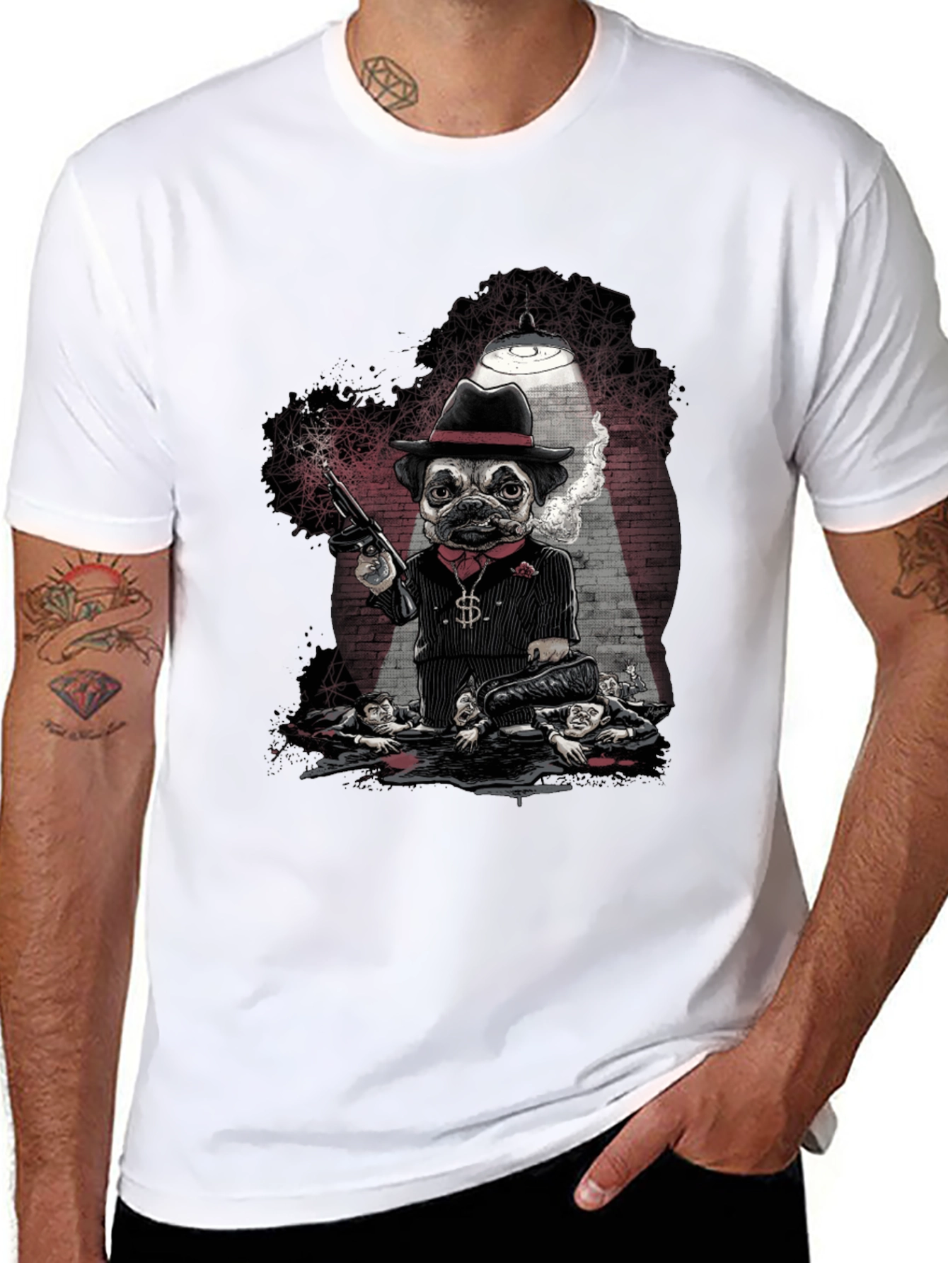 Gangster Pug Graphic T-Shirt