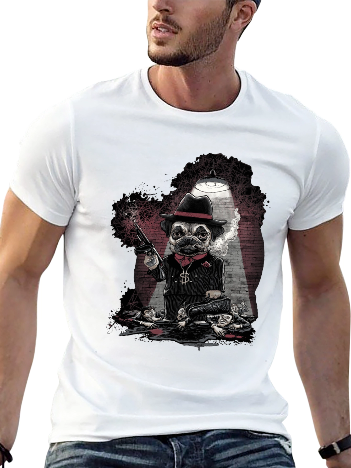 Gangster Pug Graphic T-Shirt