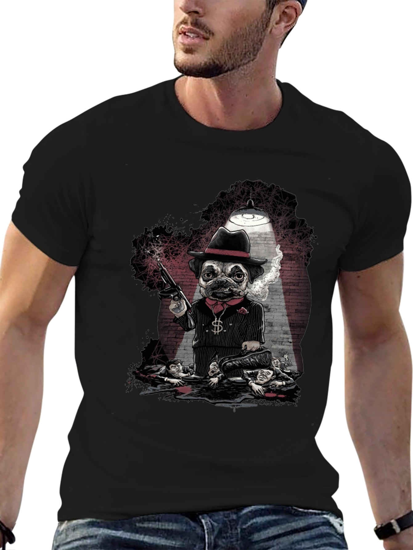 Gangster Pug Graphic T-Shirt