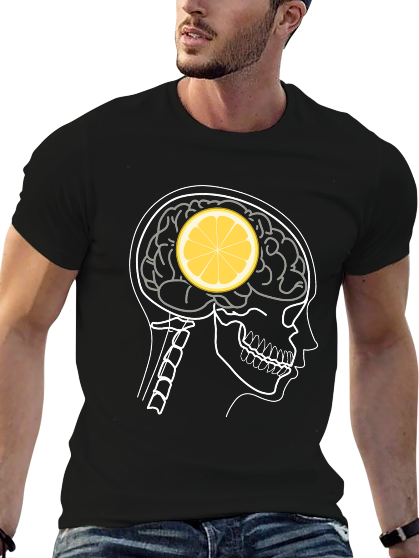 Lemon Brain Black T-Shirt - Quirky Graphic Tee