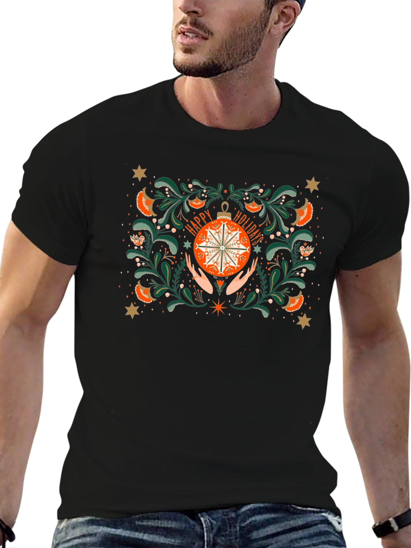 Holiday Ornament Graphic Tee - Festive Winter Style