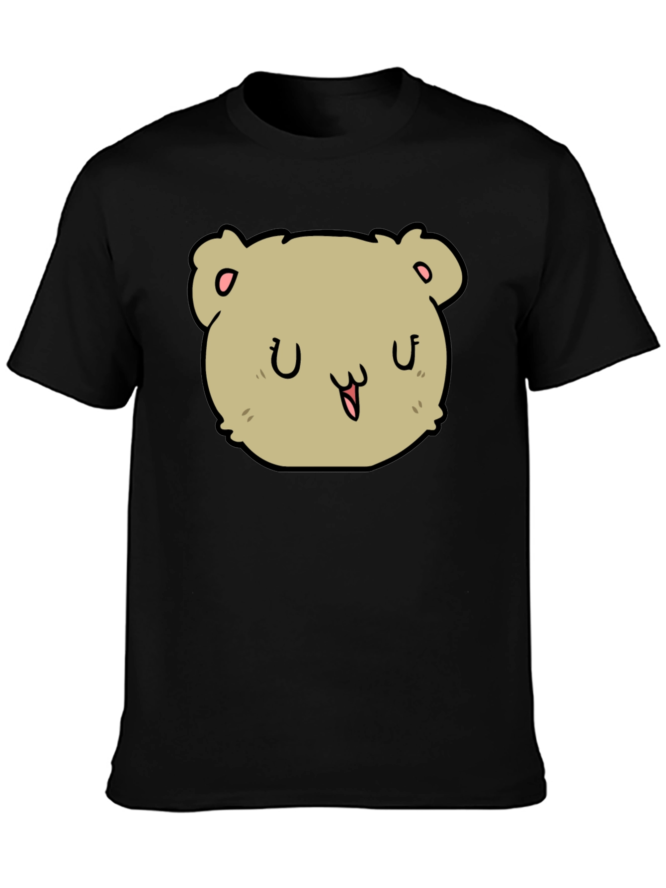 Cute Cartoon Bear Face Black T-Shirt