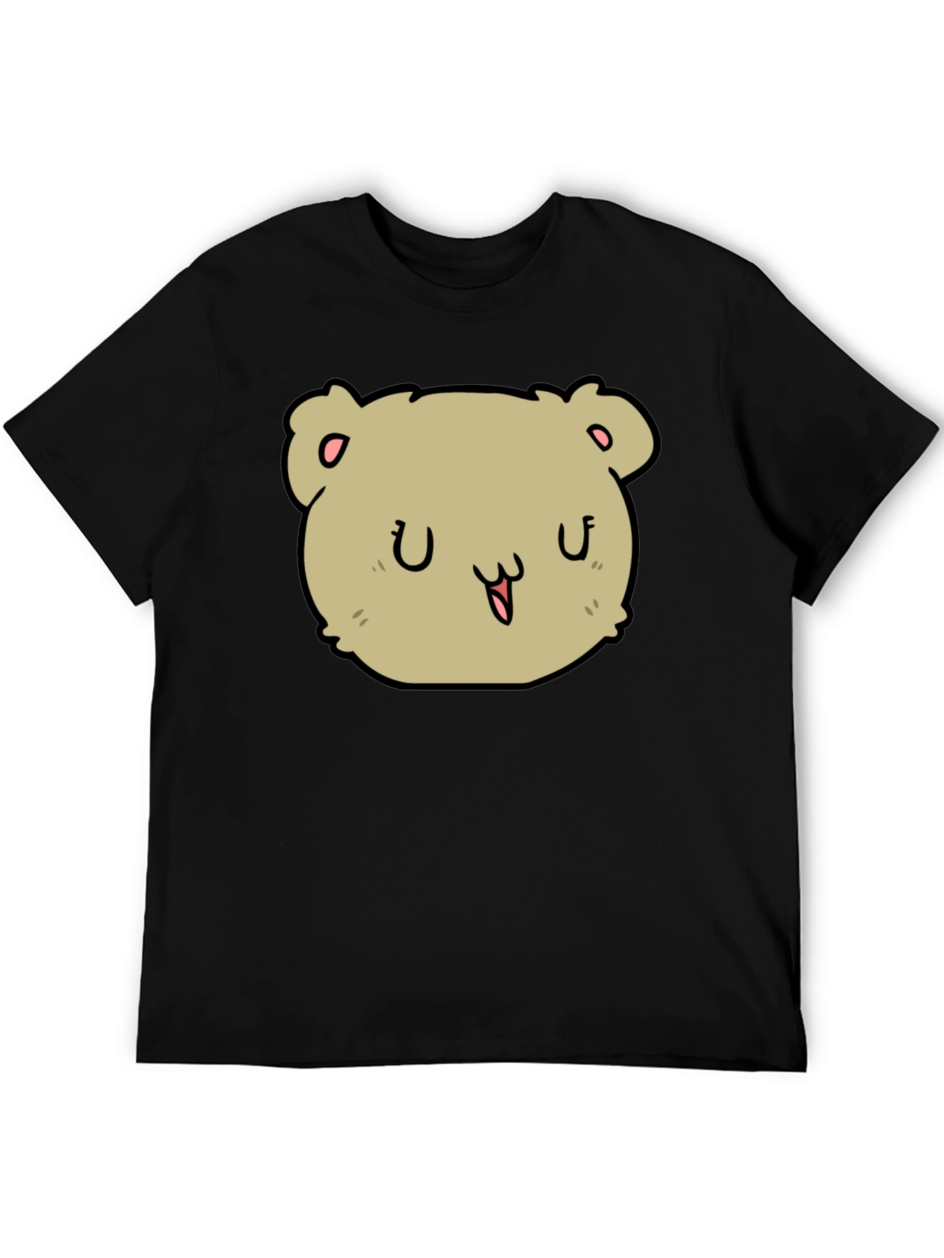 Cute Cartoon Bear Face Black T-Shirt