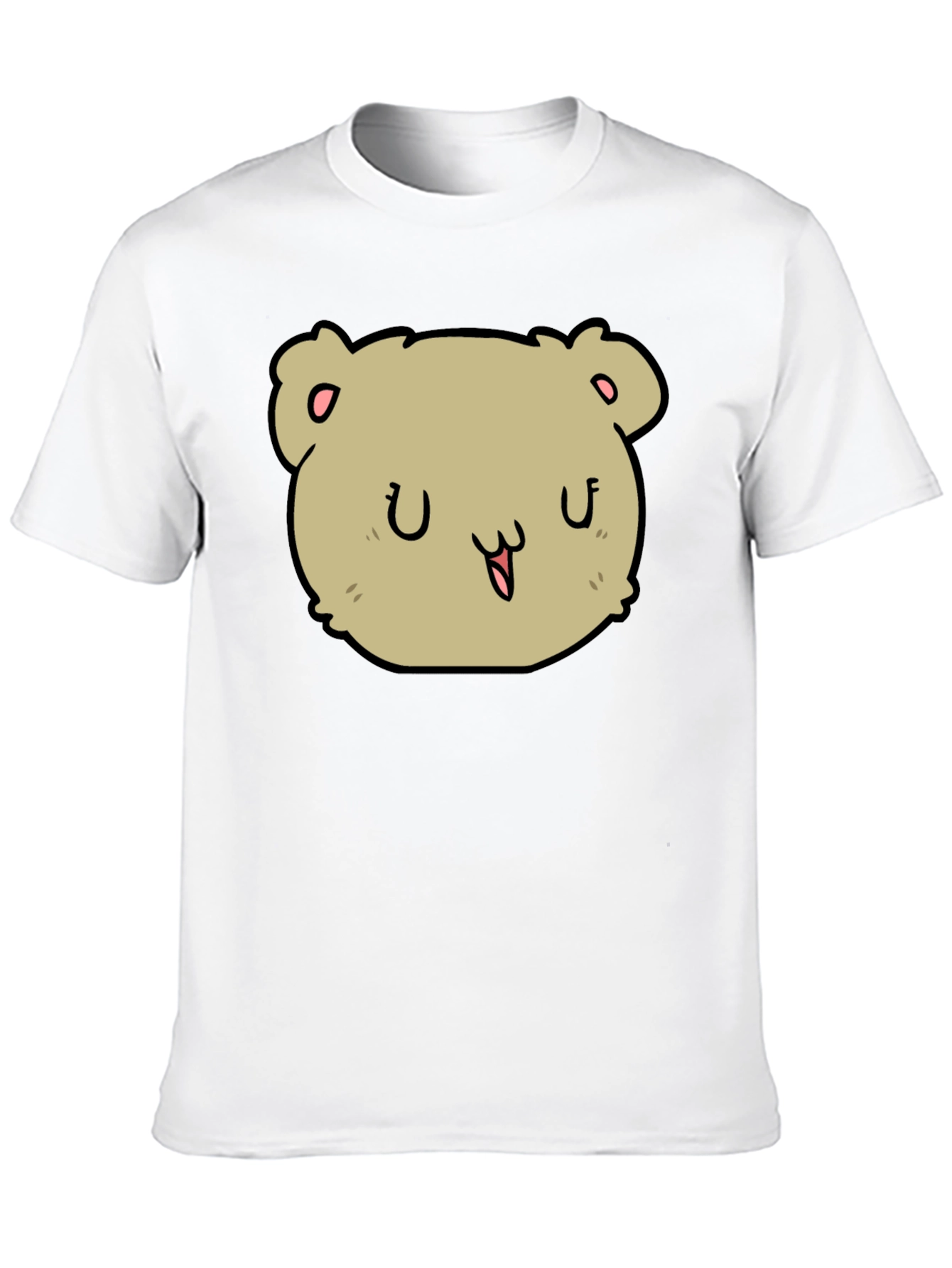 Cute Cartoon Bear Face Black T-Shirt
