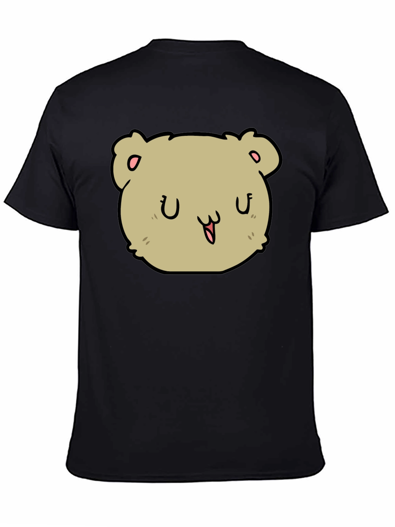 Cute Cartoon Bear Face Black T-Shirt