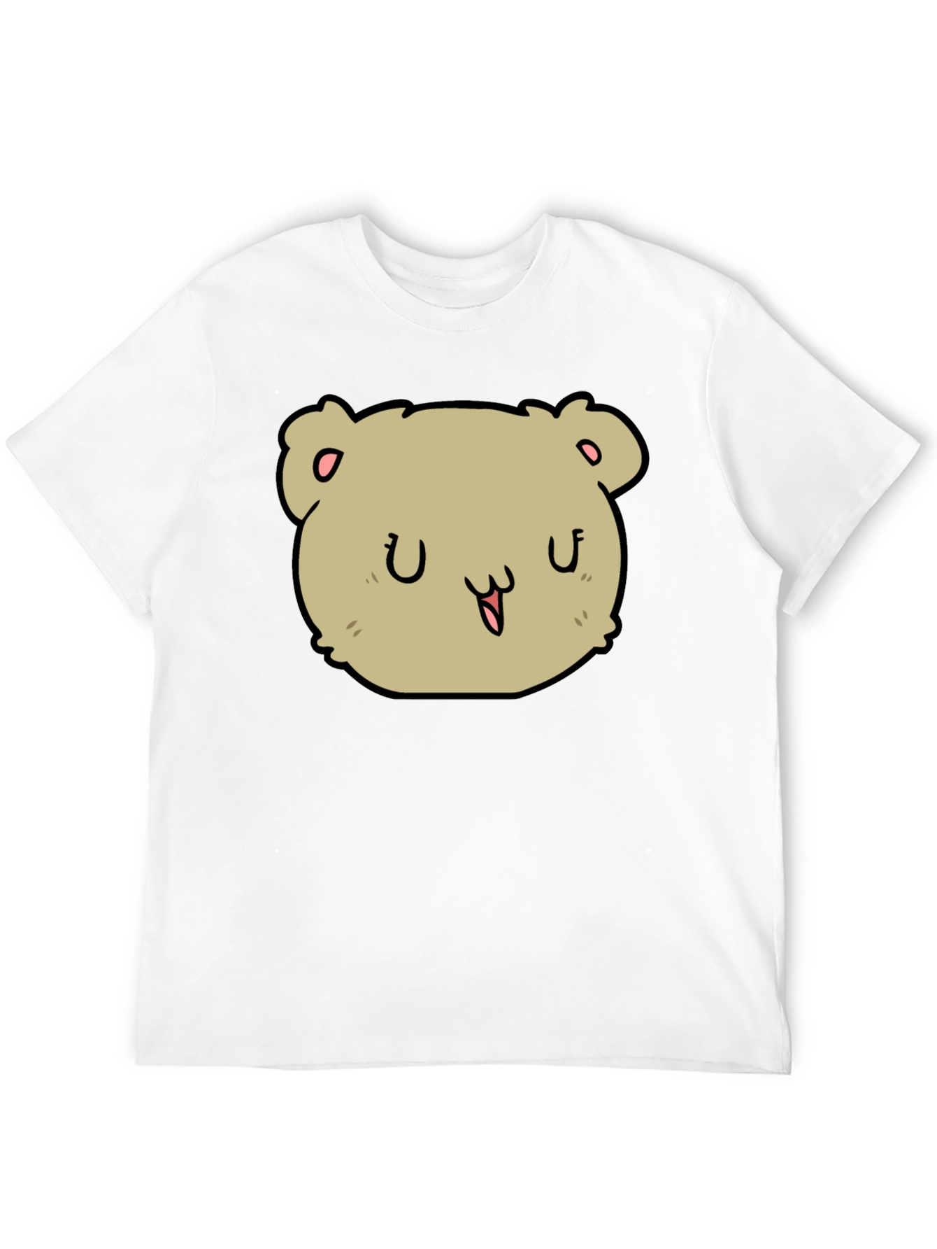 Cute Cartoon Bear Face Black T-Shirt