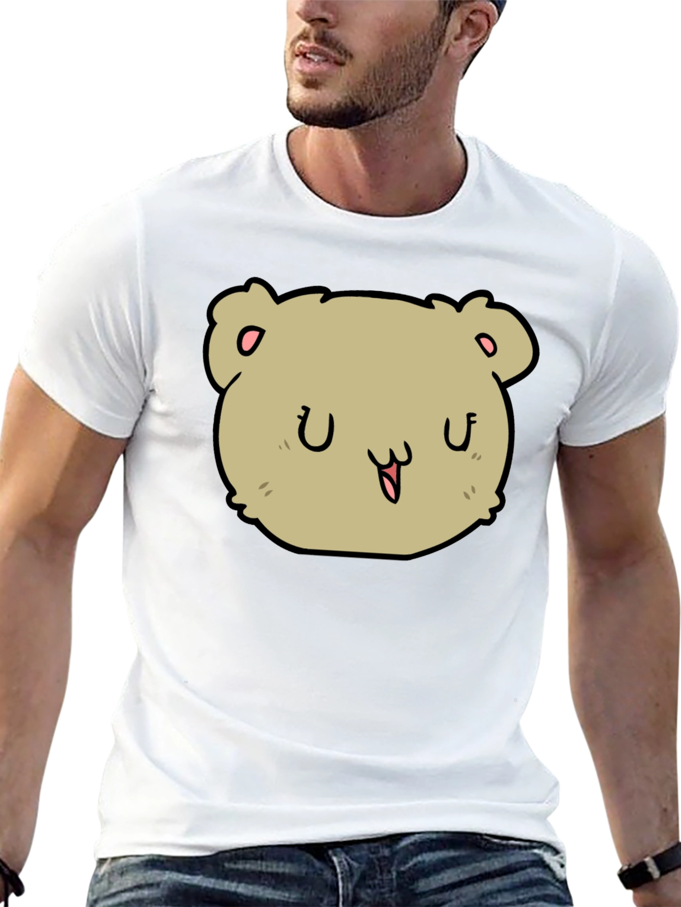 Cute Cartoon Bear Face Black T-Shirt