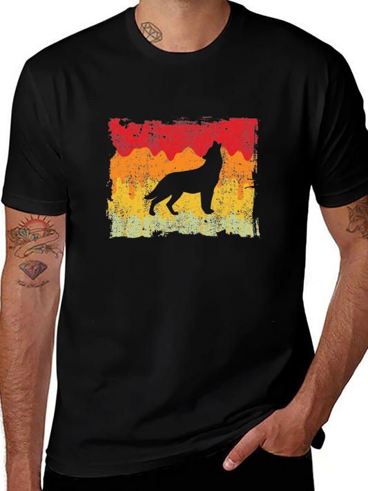 Vintage Wolf Silhouette Graphic Tee - Retro Style