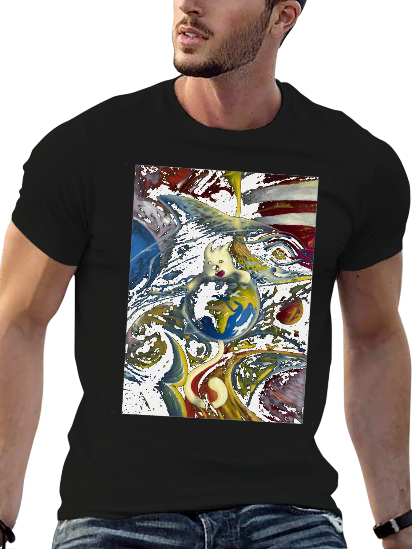 Artistic Earth Graphic Black T-Shirt