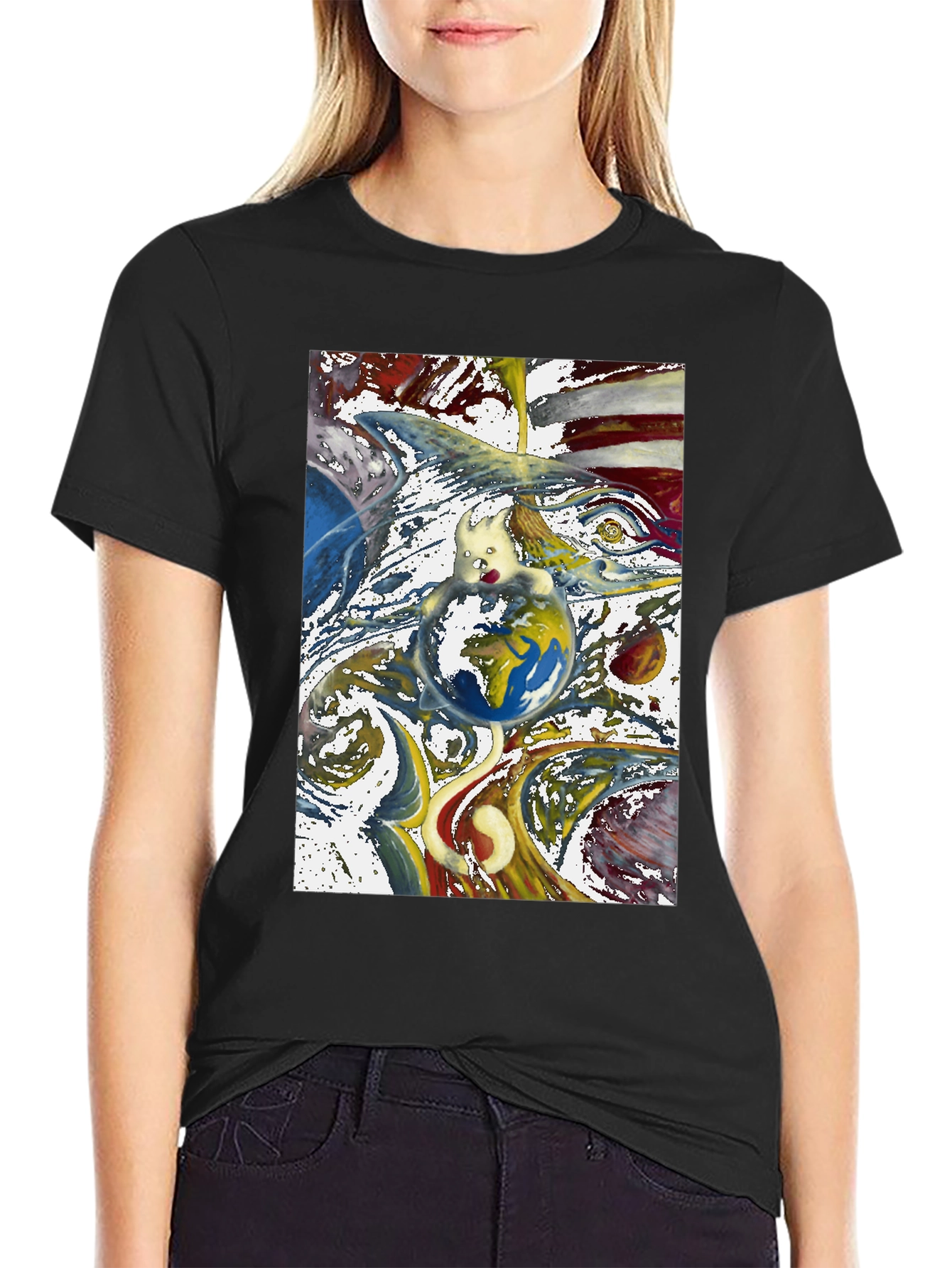 Artistic Earth Graphic Black T-Shirt