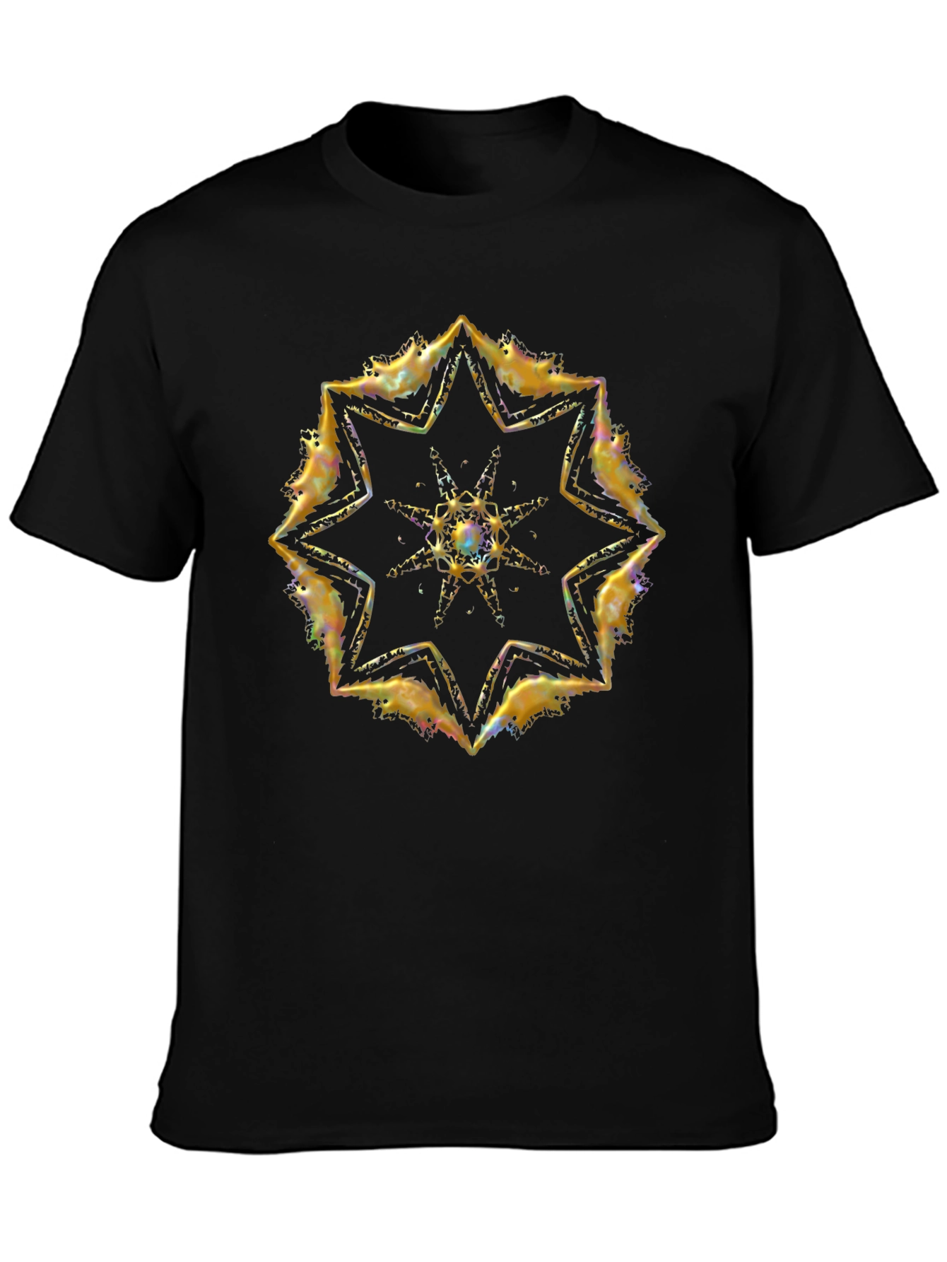 Gold Star Mandala Graphic Black T-Shirt