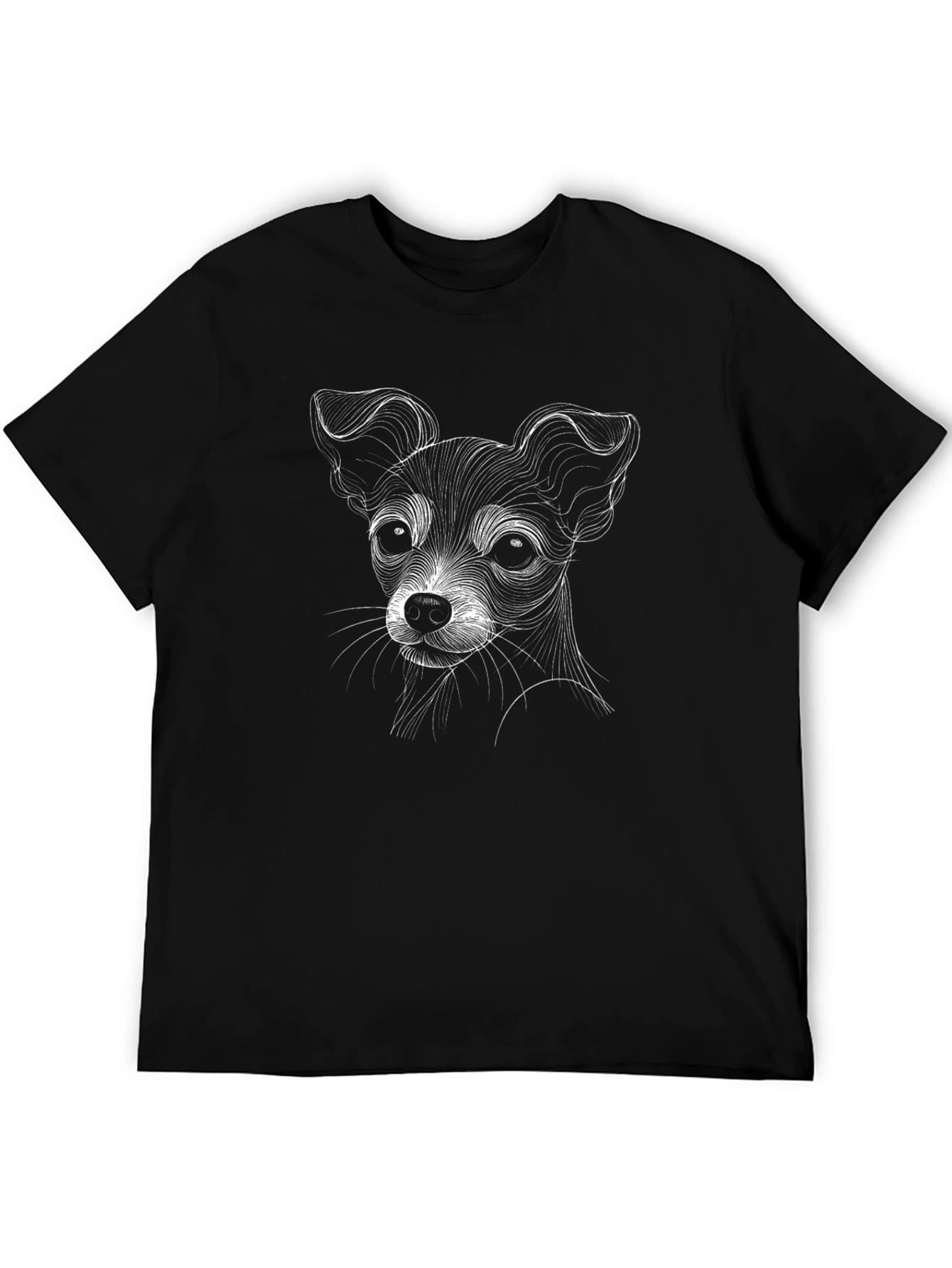 Dog Sketch Graphic Tee - Black Cotton T-Shirt