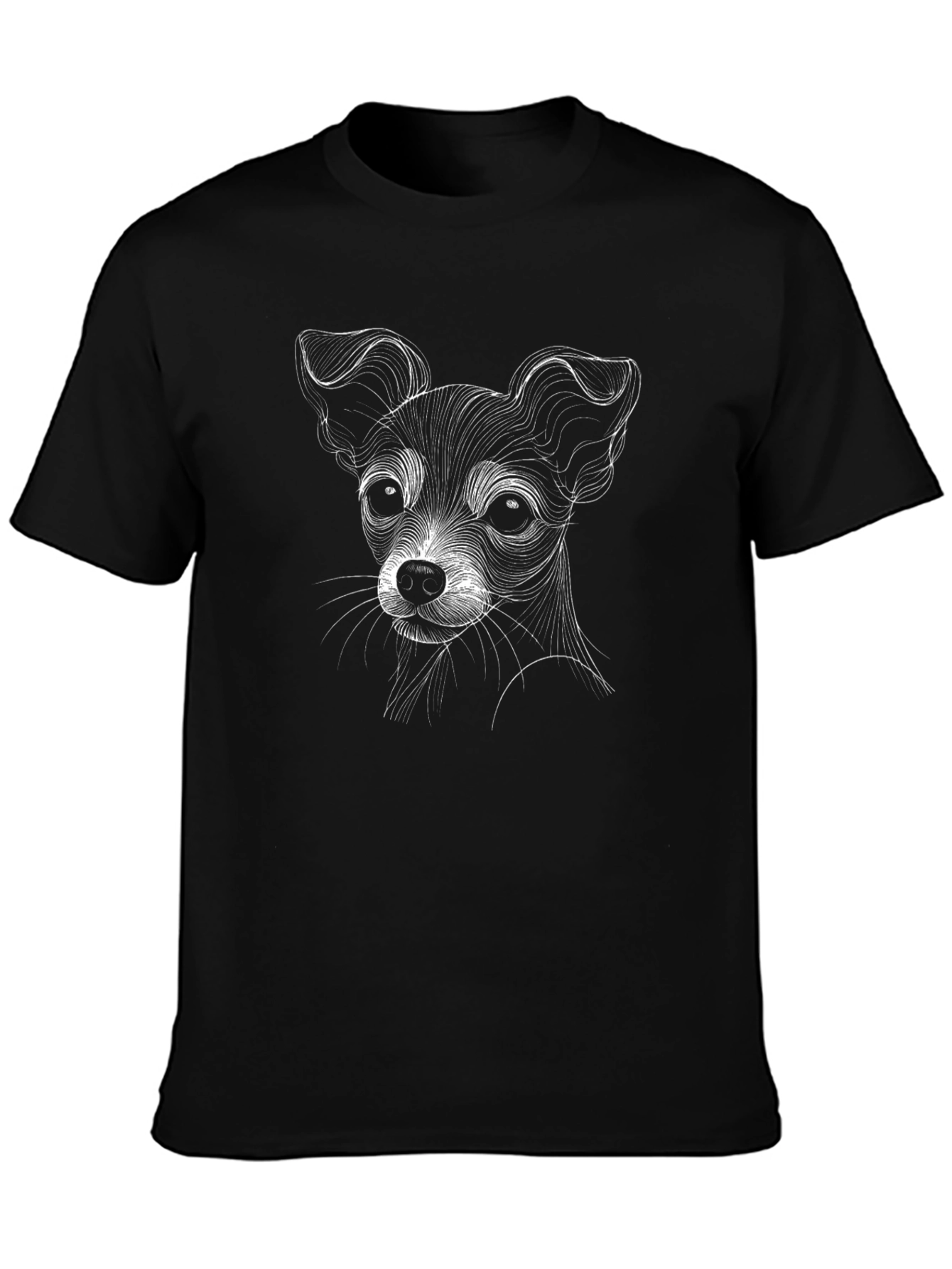 Dog Sketch Graphic Tee - Black Cotton T-Shirt