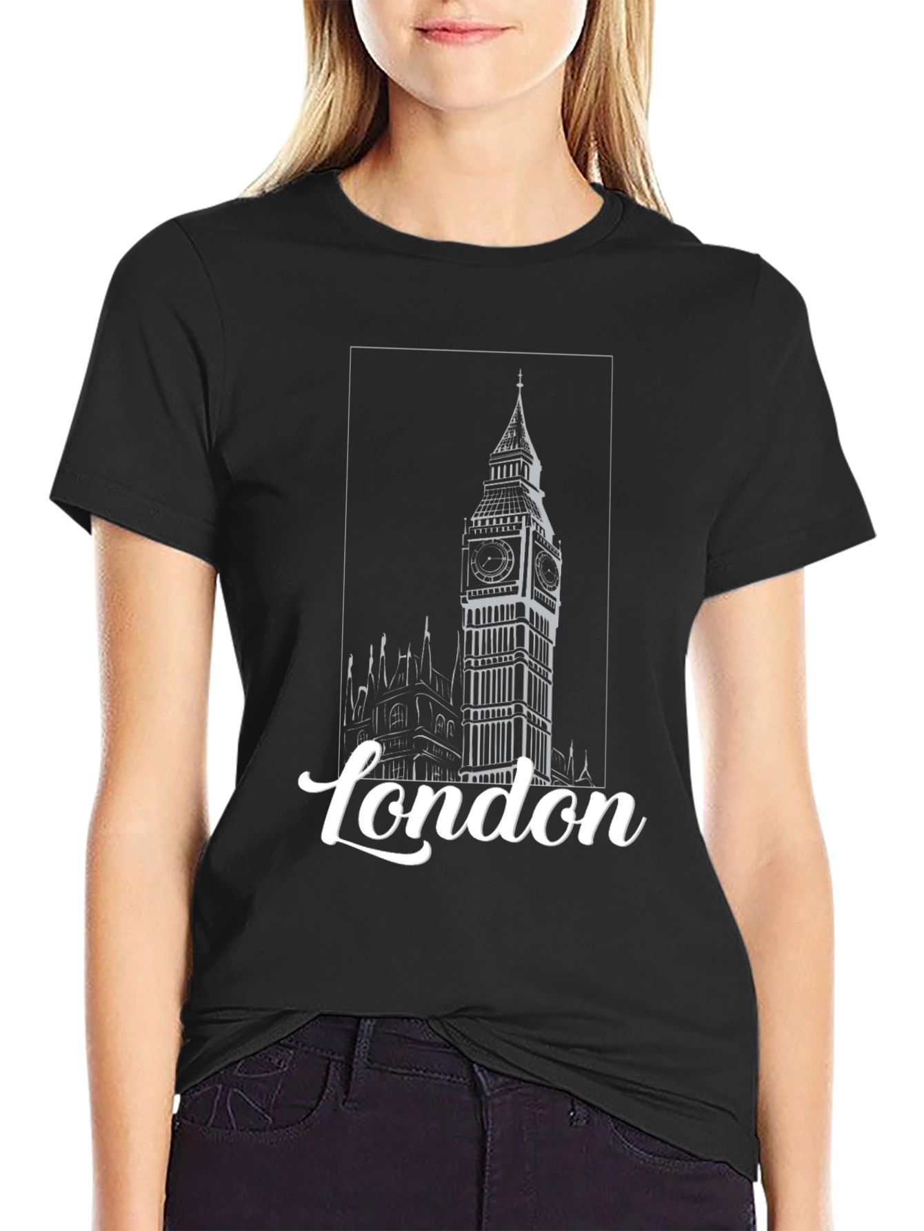 London Big Ben Graphic Print Black T-Shirt