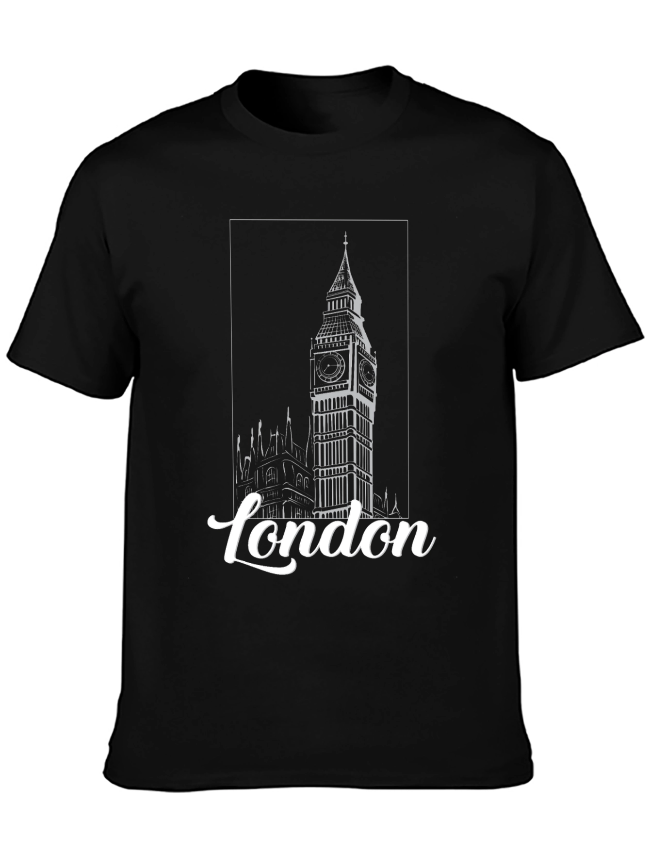 London Big Ben Graphic Print Black T-Shirt