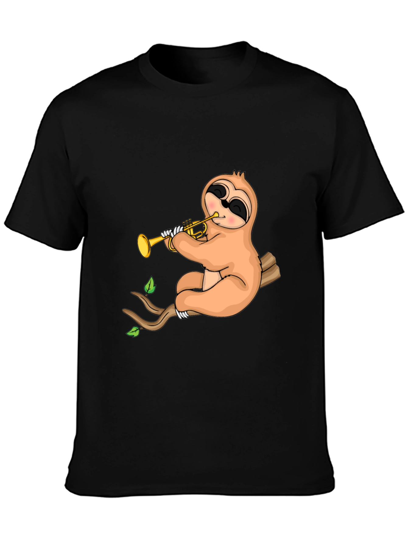 Sloth Trumpet Black T-Shirt - Funny Music Tee