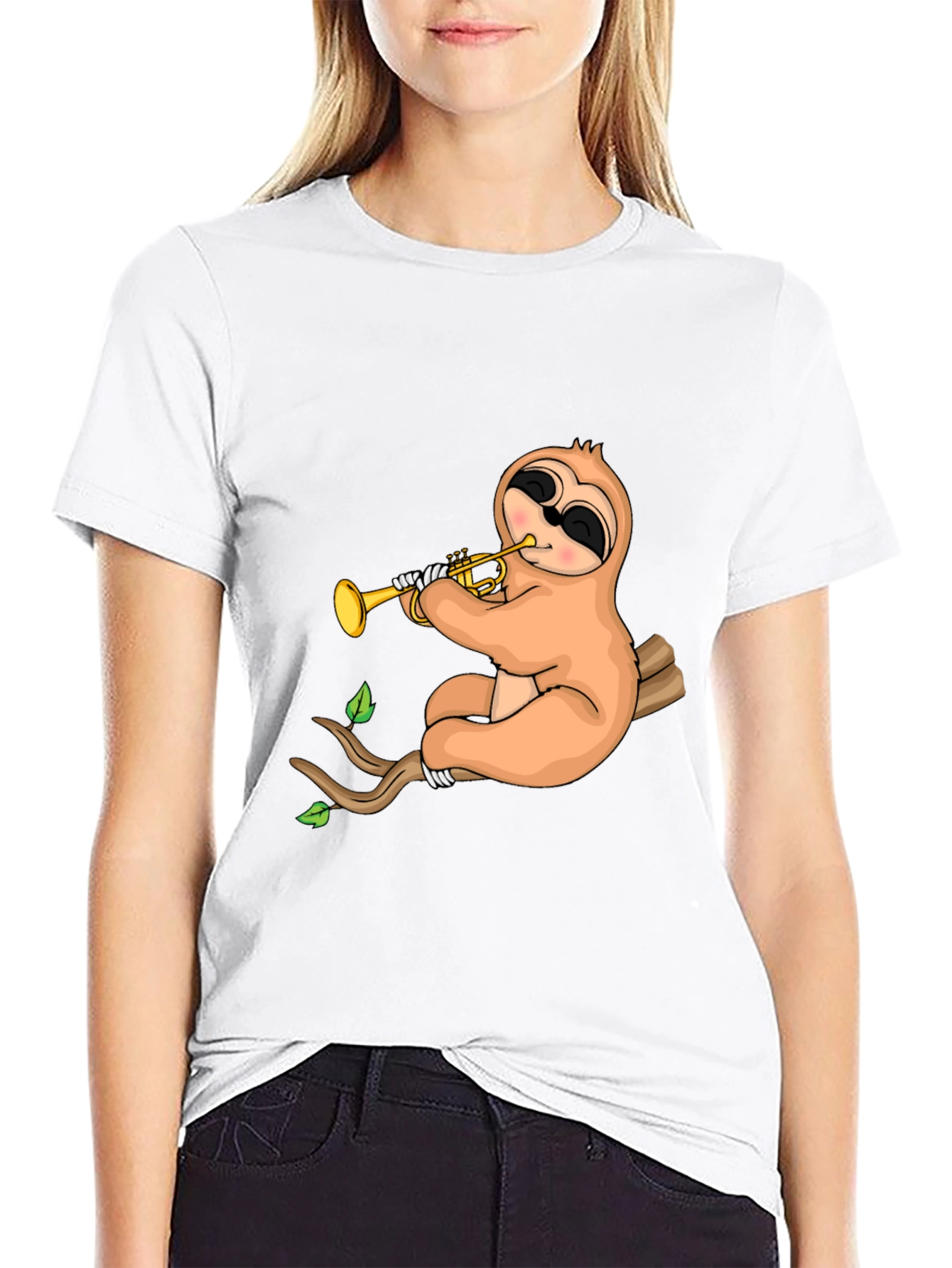 Sloth Trumpet Black T-Shirt - Funny Music Tee