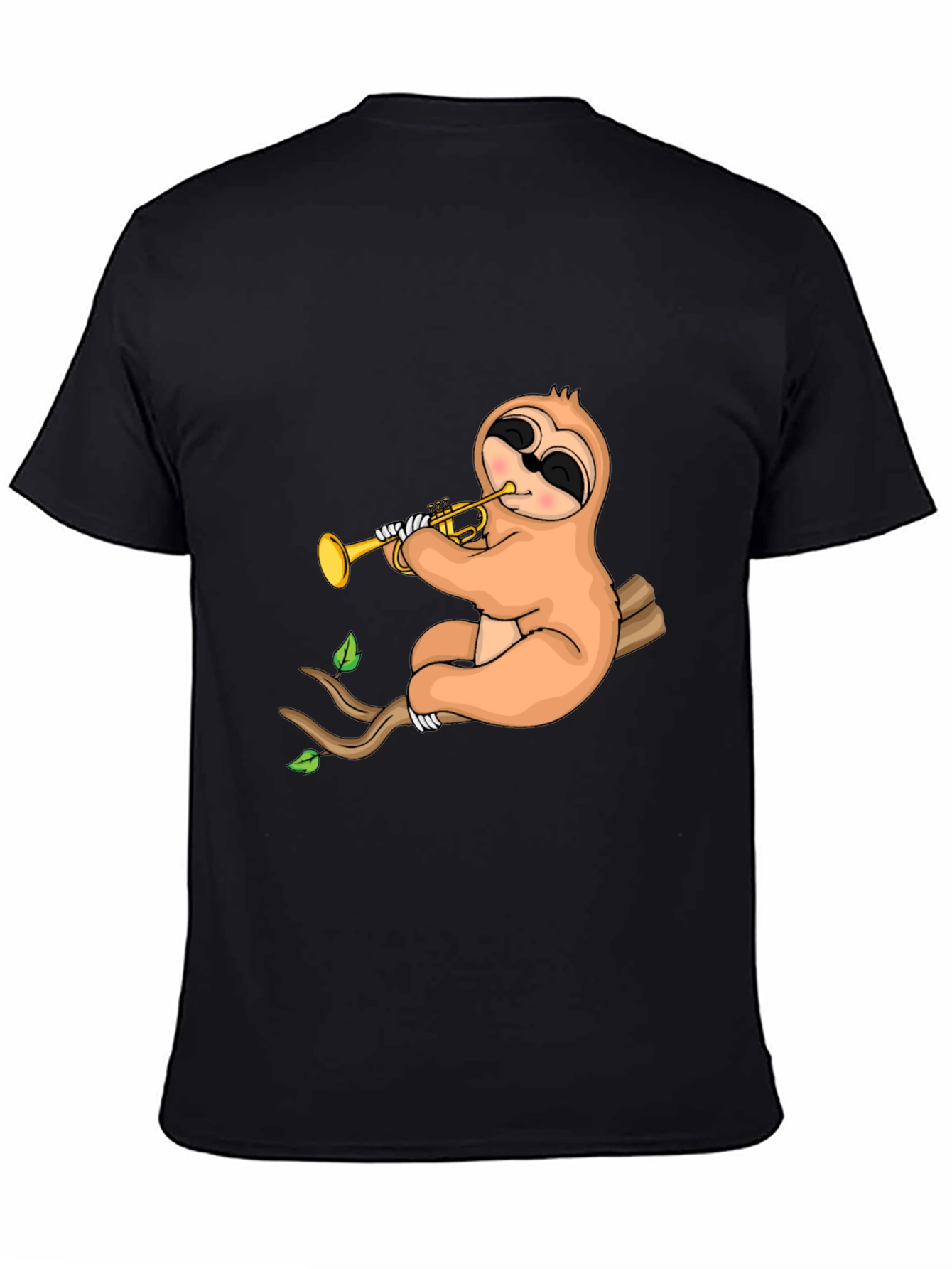 Sloth Trumpet Black T-Shirt - Funny Music Tee