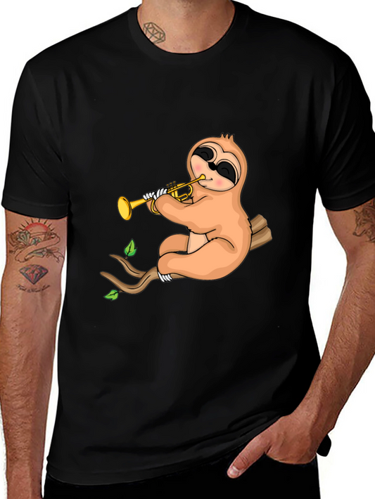 Sloth Trumpet Black T-Shirt - Funny Music Tee