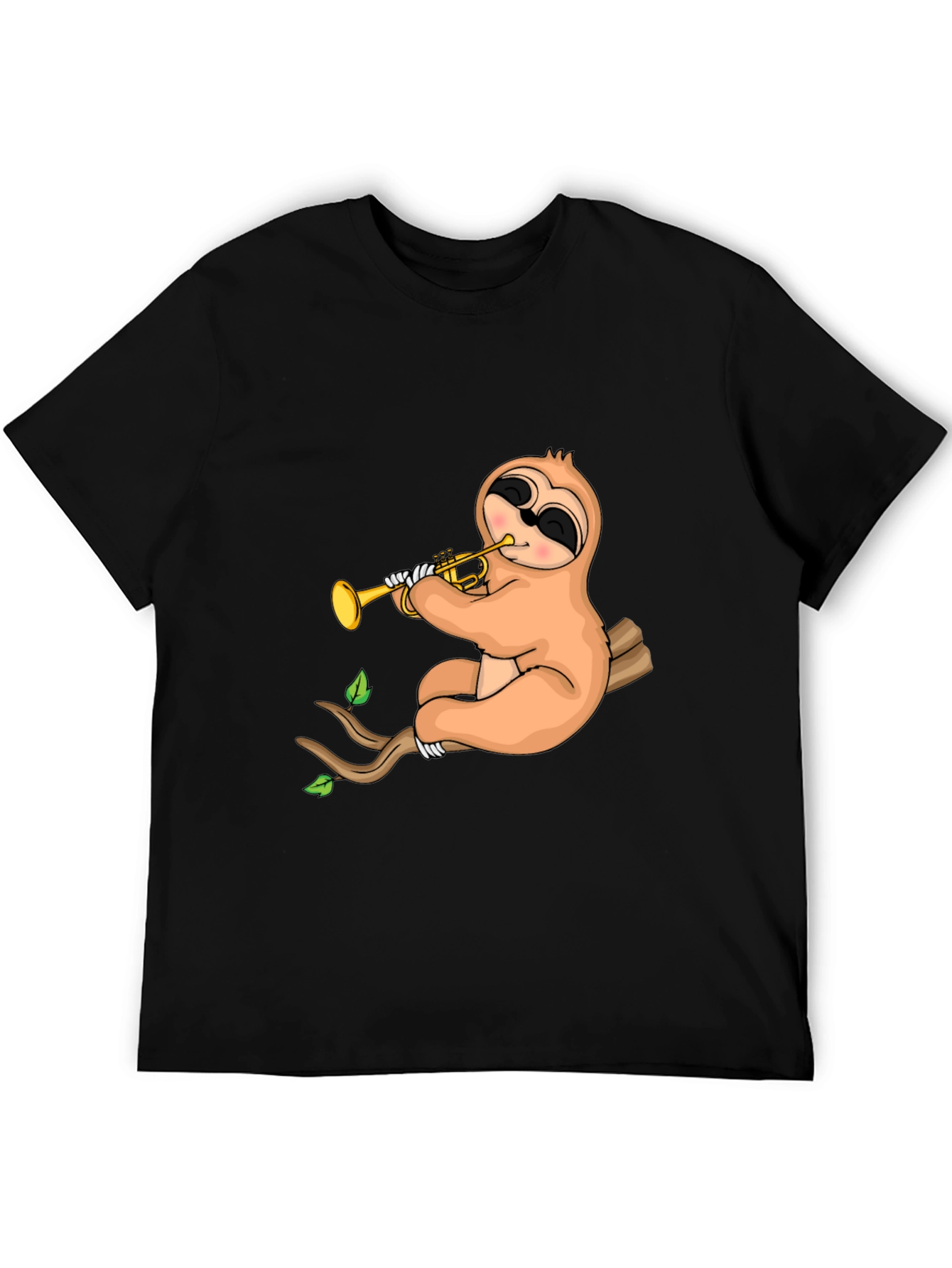 Sloth Trumpet Black T-Shirt - Funny Music Tee