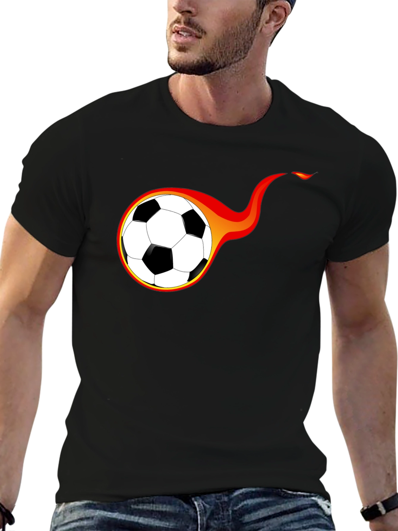 Flaming Soccer Ball Graphic T-Shirt