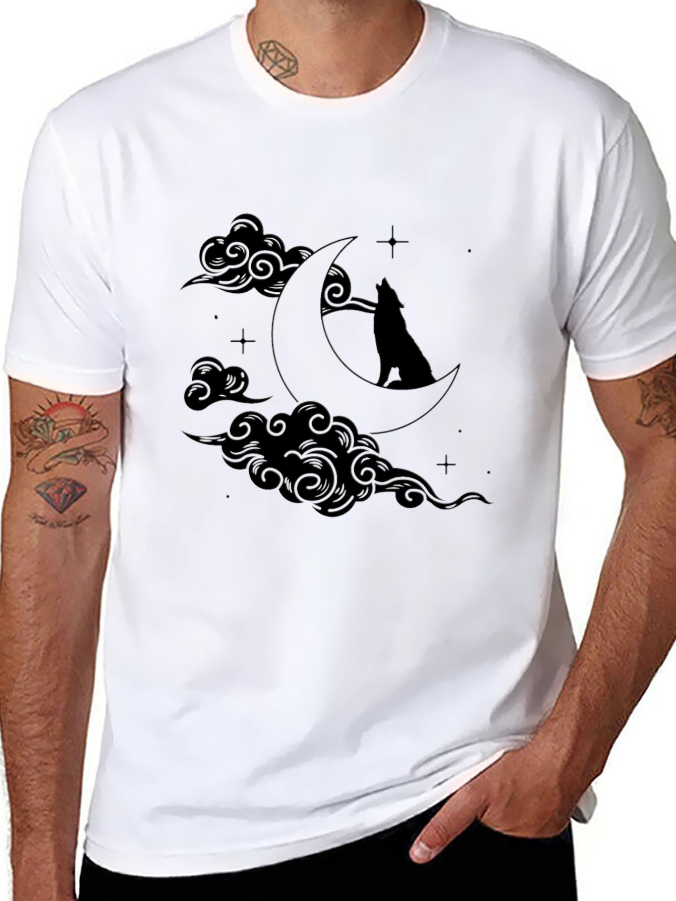 Wolf Moon Graphic T-Shirt - Black Crew Neck Tee
