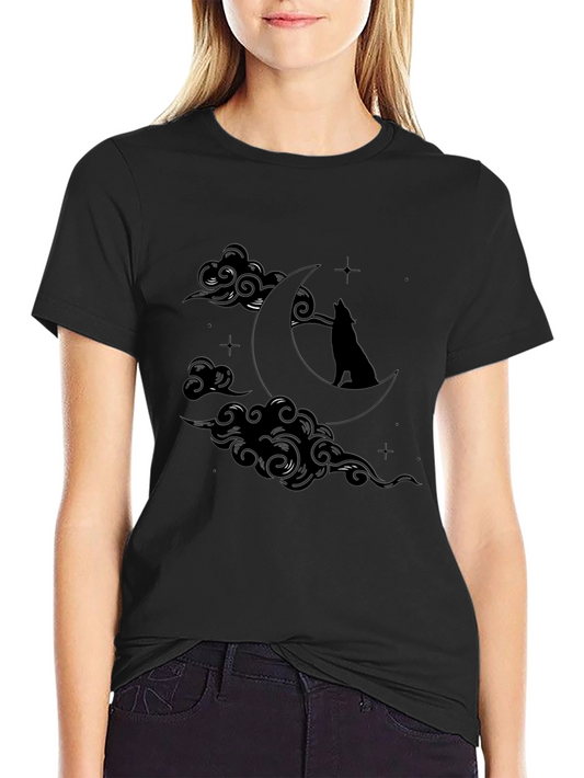 Wolf Moon Graphic T-Shirt - Black Crew Neck Tee